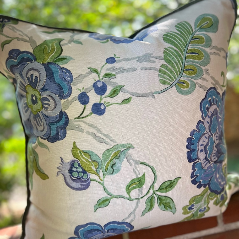 2!! SOMERSET GRASSCLOTH BLUE GREEN PILLOW COVERS